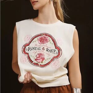 Desert Dreamer Rose Graphic Muscle Tee NEW X-Small Cream Tank Top Anthropologie